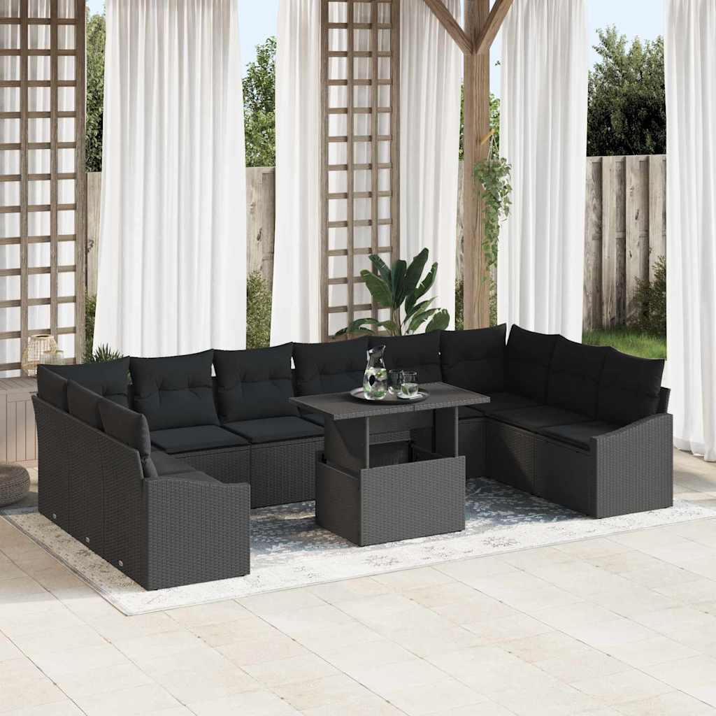 Garten-Sofa-Set mit Kissen mit Speicher 11 pcs Schwarz