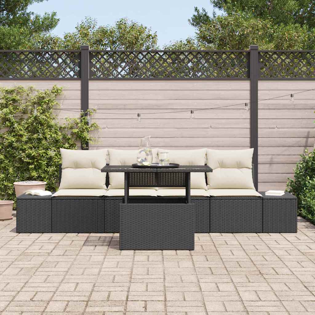 Garten-Sofa-Set mit Kissen mit Speicher 5 pcs Schwarz und Creme