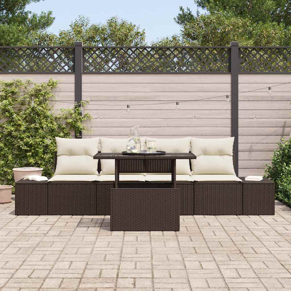Garten-Sofa-Set mit Kissen mit Speicher 5 pcs Braun und Creme