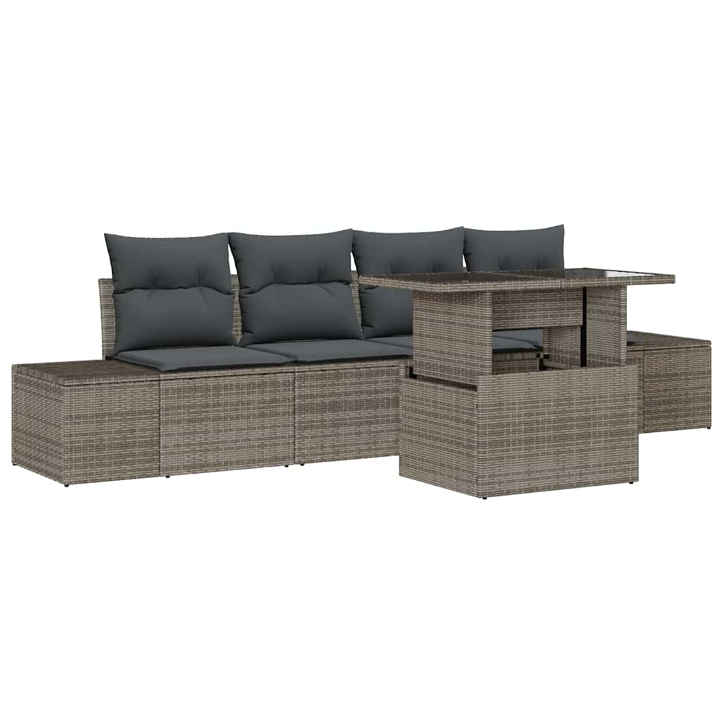 Garten-Sofa-Set mit Kissen mit Speicher mit Kissen 5 pcs Grau