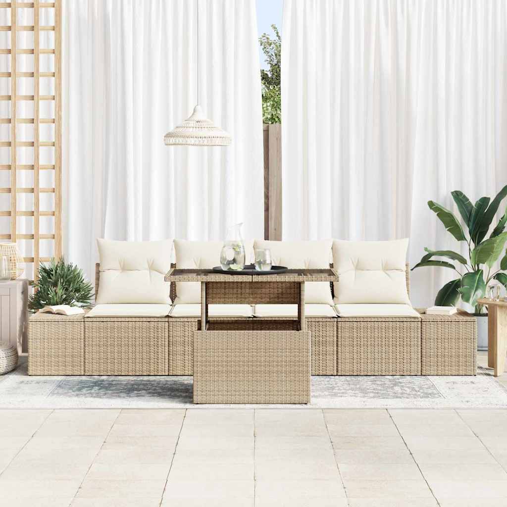 Garten-Sofa-Set mit Kissen mit Speicher 5 pcs Beige und Creme