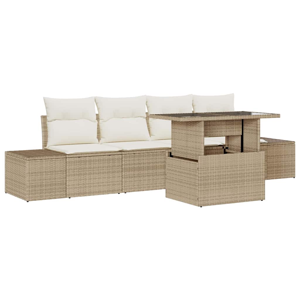 Garten-Sofa-Set mit Kissen mit Speicher 5 pcs Beige und Creme