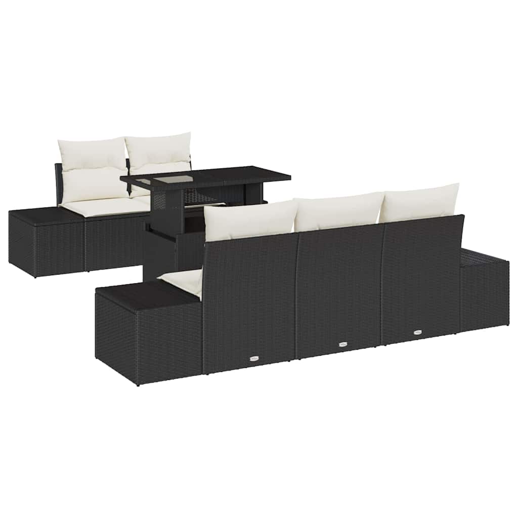 Garten-Sofa-Set mit Kissen mit Speicher 6 pcs Schwarz und Creme