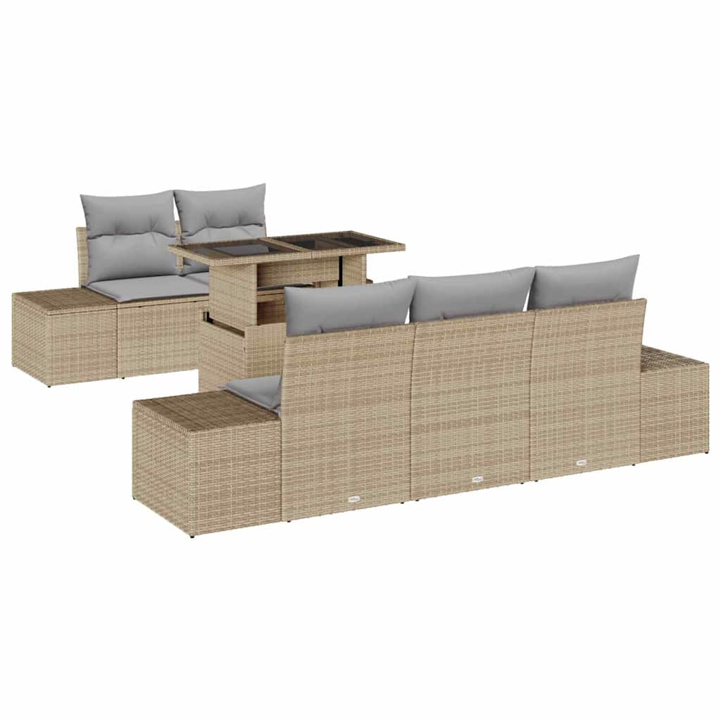 Garten-Sofa-Set mit Kissen mit Kissen 6 pcs Beige und Hellgrau
