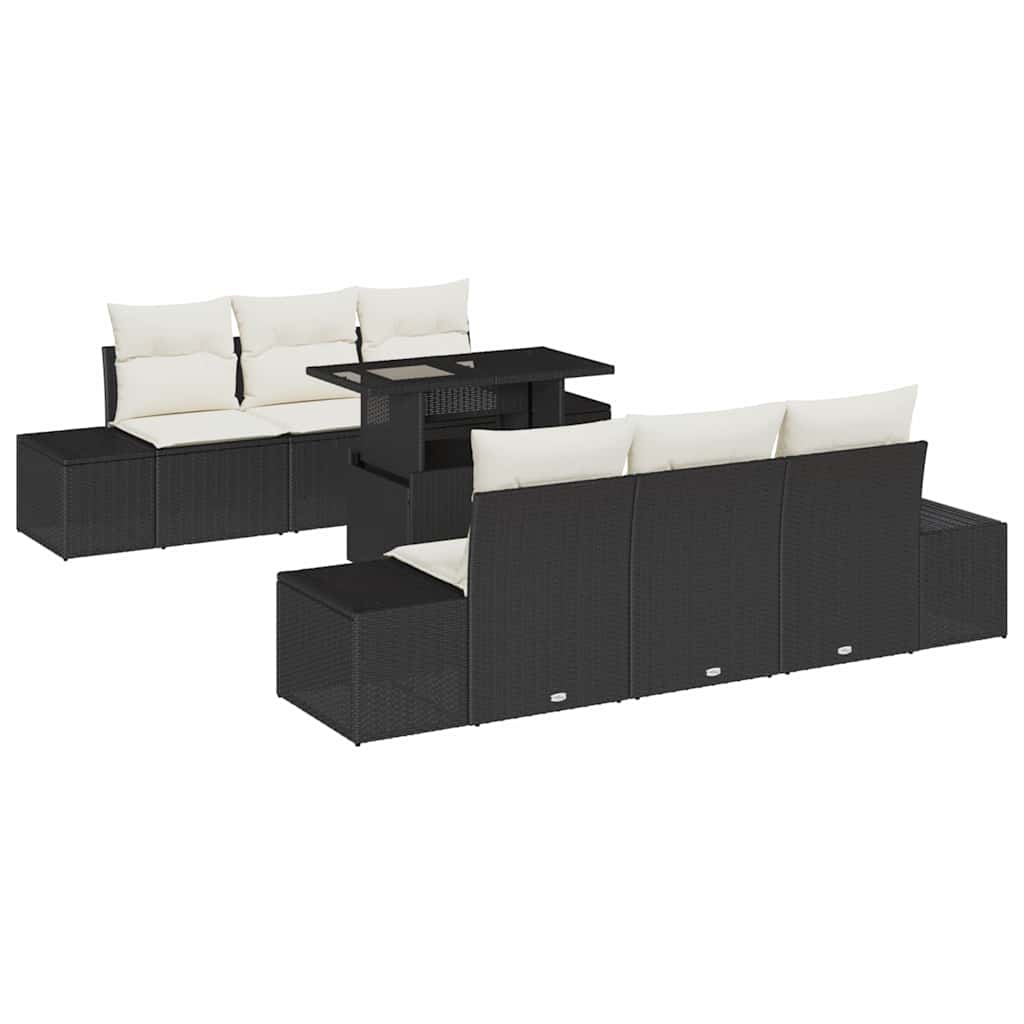 Garten-Sofa-Set mit Kissen 7 pcs Schwarz und Creme