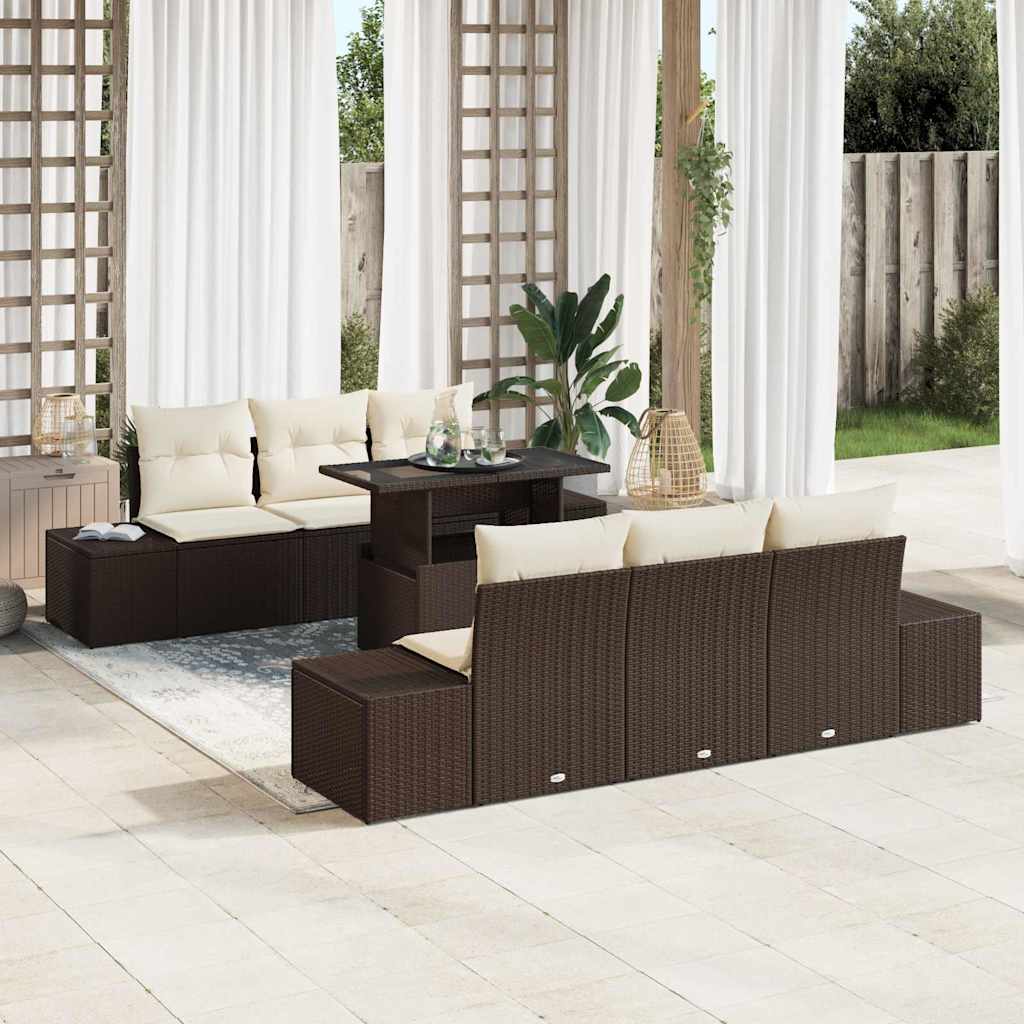 Garten-Sofa-Set mit Kissen 7 pcs Braun und Creme