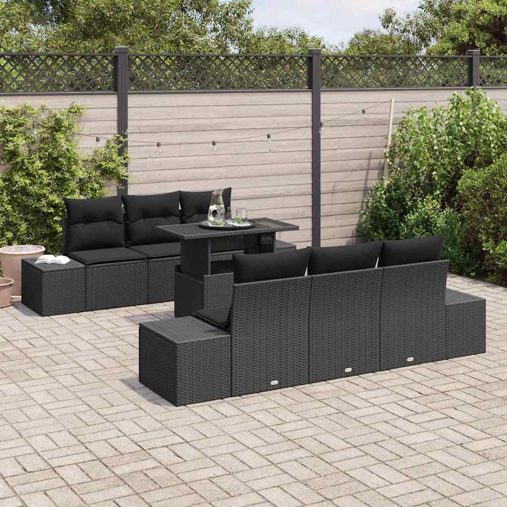 Garten-Sofa-Set mit Kissen 7 pcs Schwarz