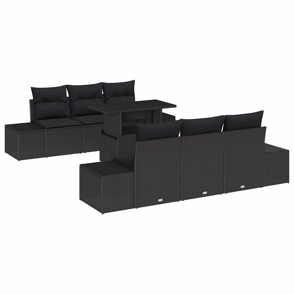Garten-Sofa-Set mit Kissen 7 pcs Schwarz