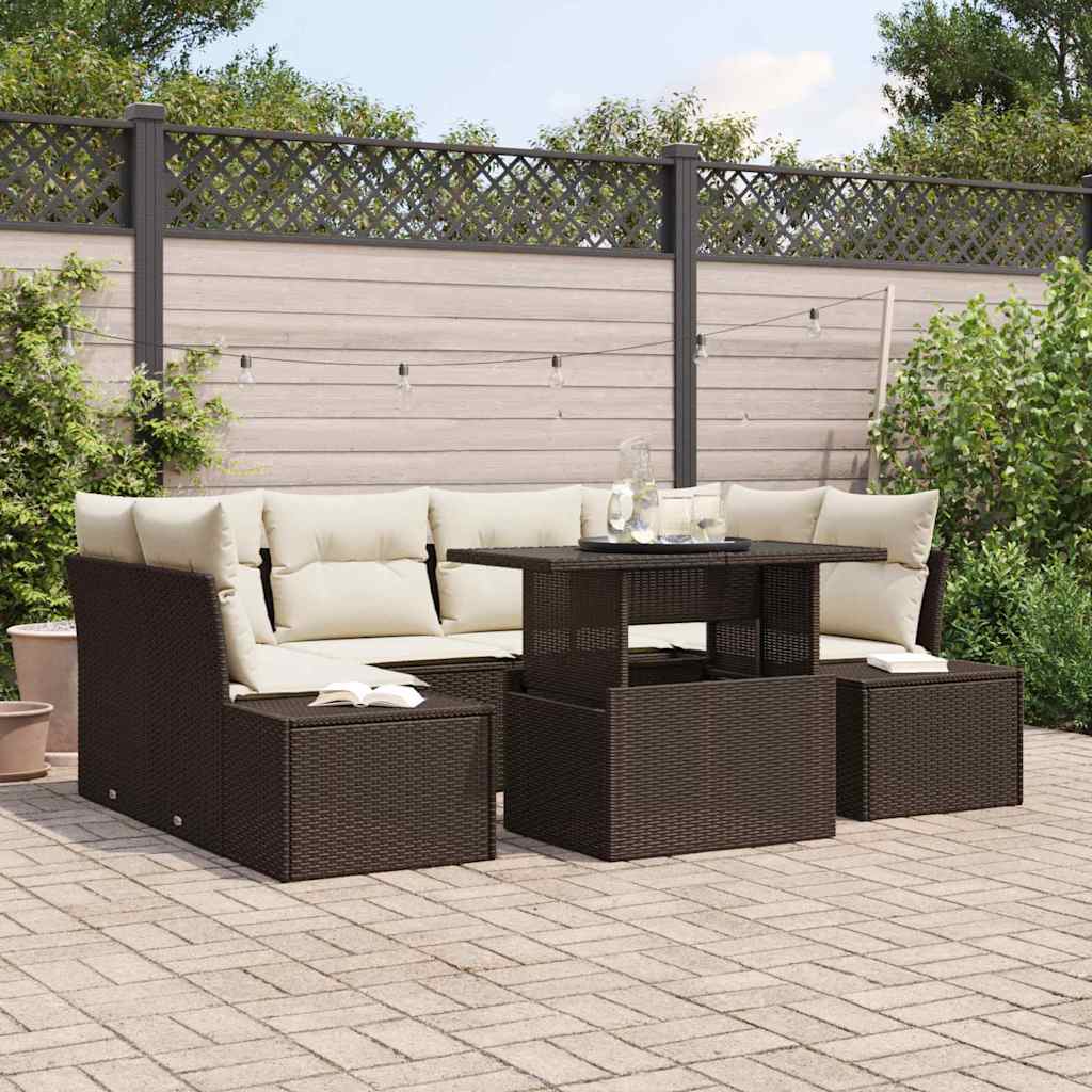 Garten-Sofa-Set mit Kissen 7 pcs Braun und Creme