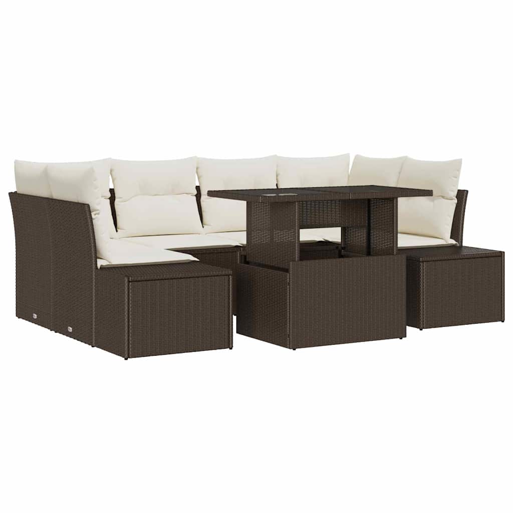 Garten-Sofa-Set mit Kissen 7 pcs Braun und Creme