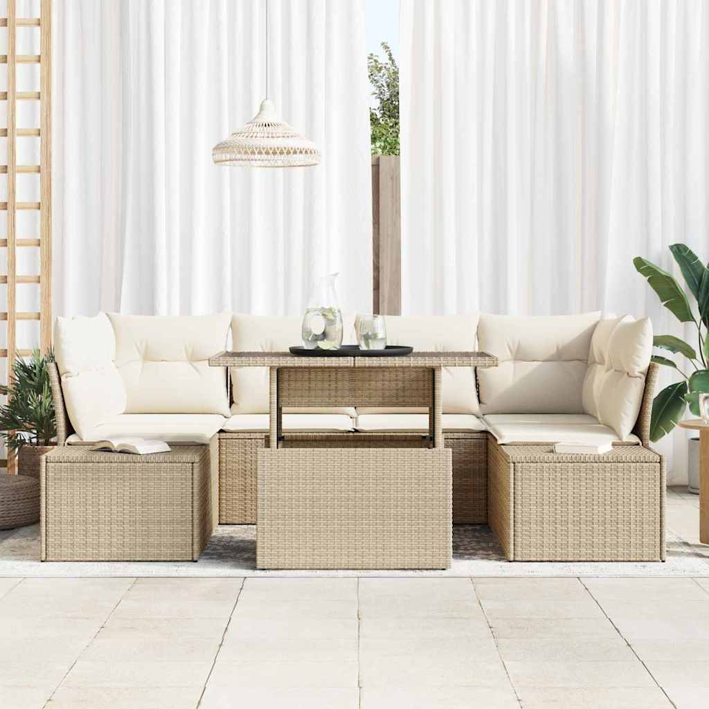 Garten-Sofa-Set mit Kissen 7 pcs Beige und Creme