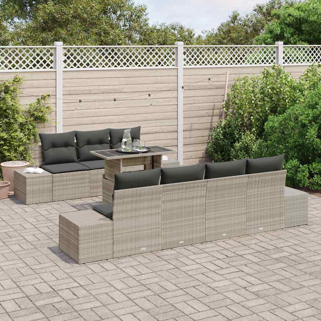 Gartensofa-set mit Kissen 8 pcs Hellgrau und Dunkelgrau