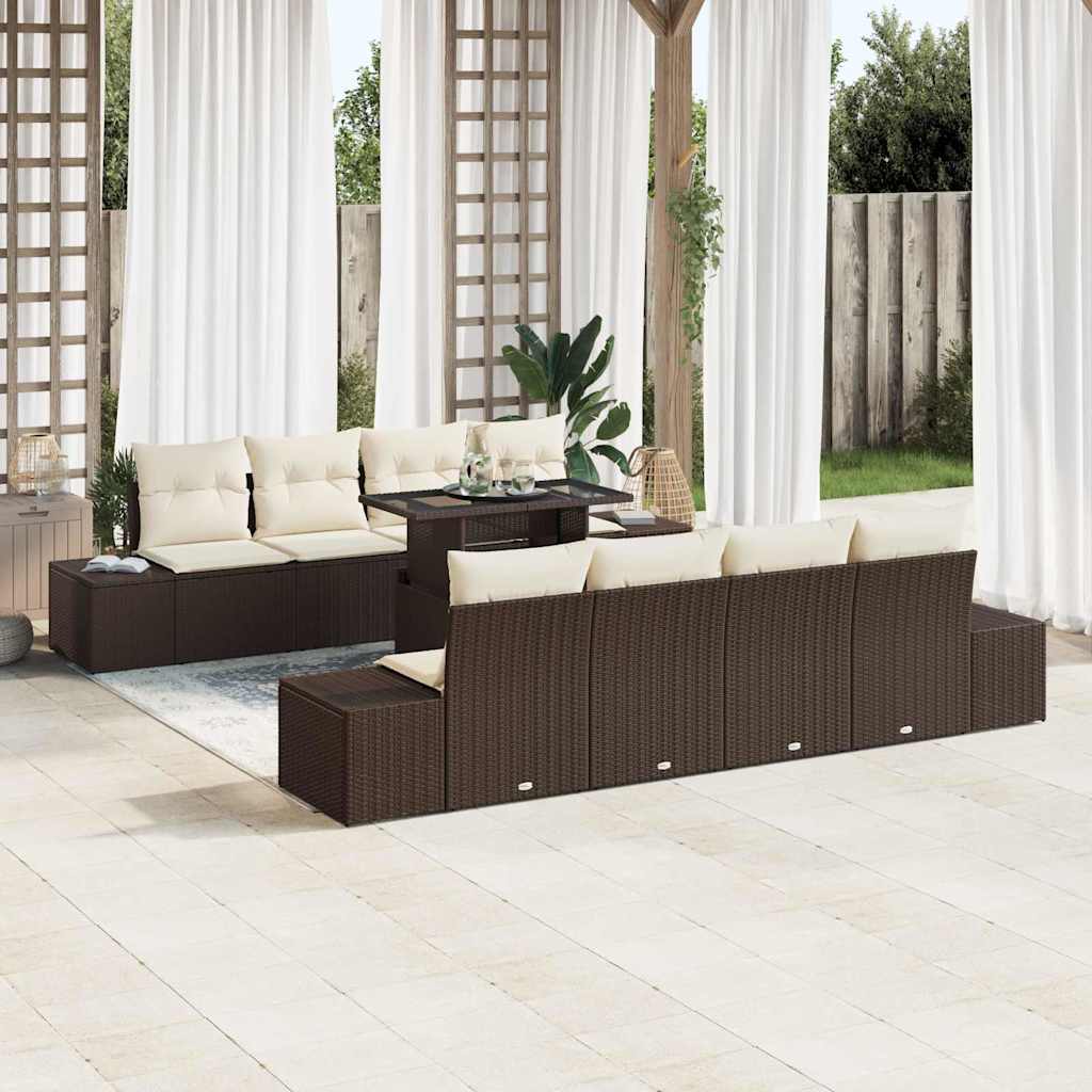 Gartensofa-set mit Kissen mit Speicher 9 pcs Braun und Creme