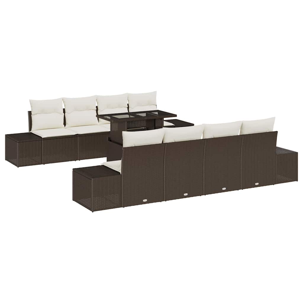 Gartensofa-set mit Kissen mit Speicher 9 pcs Braun und Creme