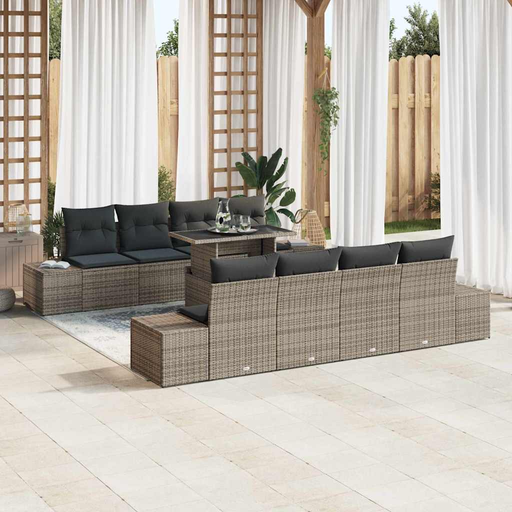 Gartensofa-set mit Kissen mit Speicher mit Kissen 9 pcs Grau