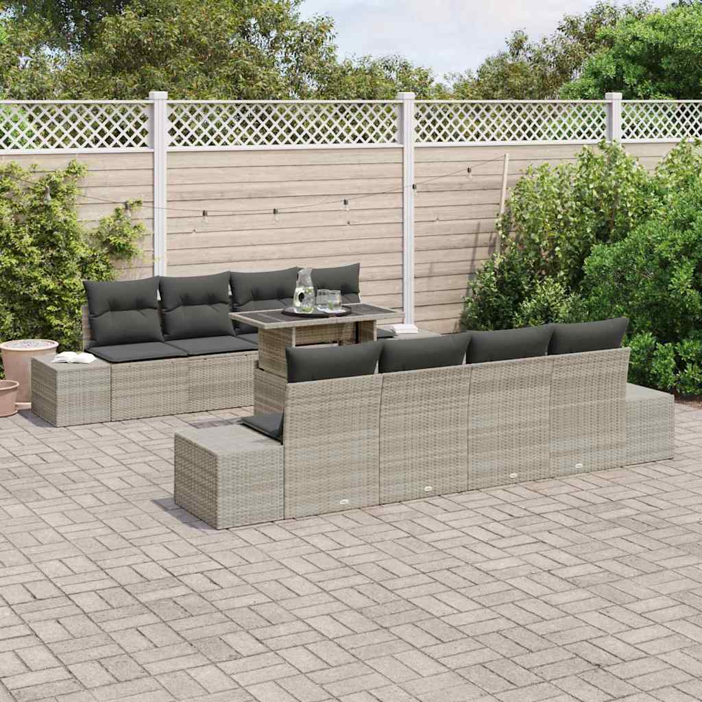 Gartensofa-set mit Kissen 9 pcs Hellgrau und Dunkelgrau