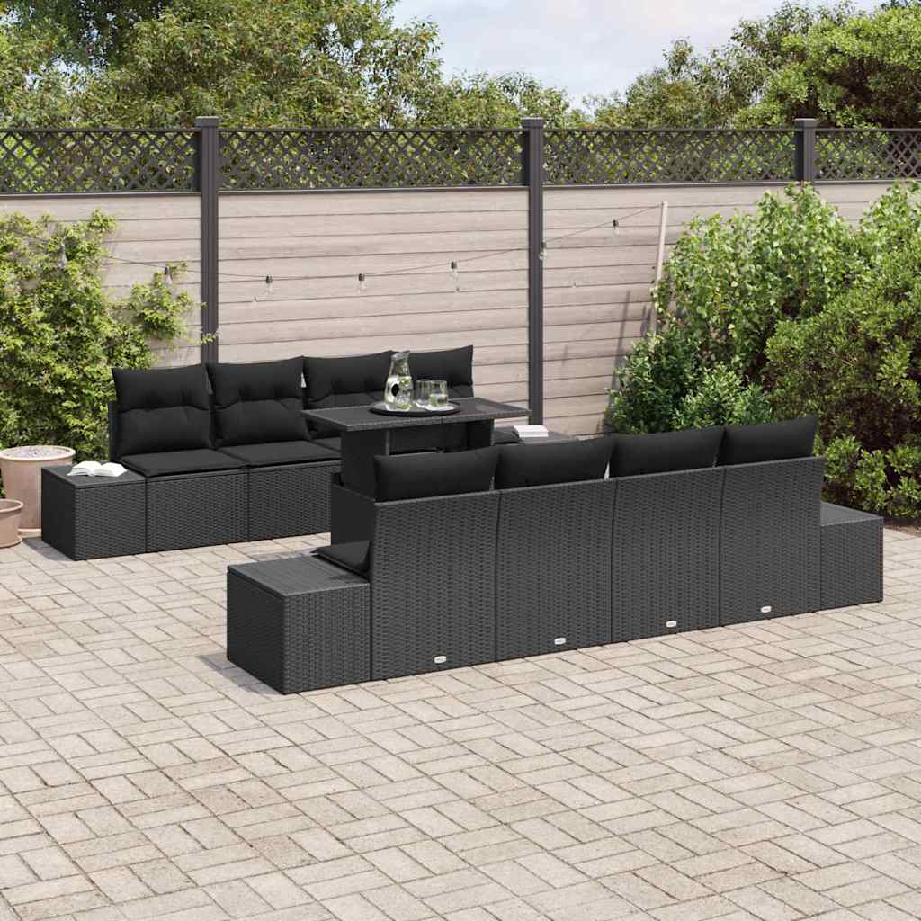 Gartensofa-set mit Kissen mit Speicher mit Kissen 9 pcs Schwarz