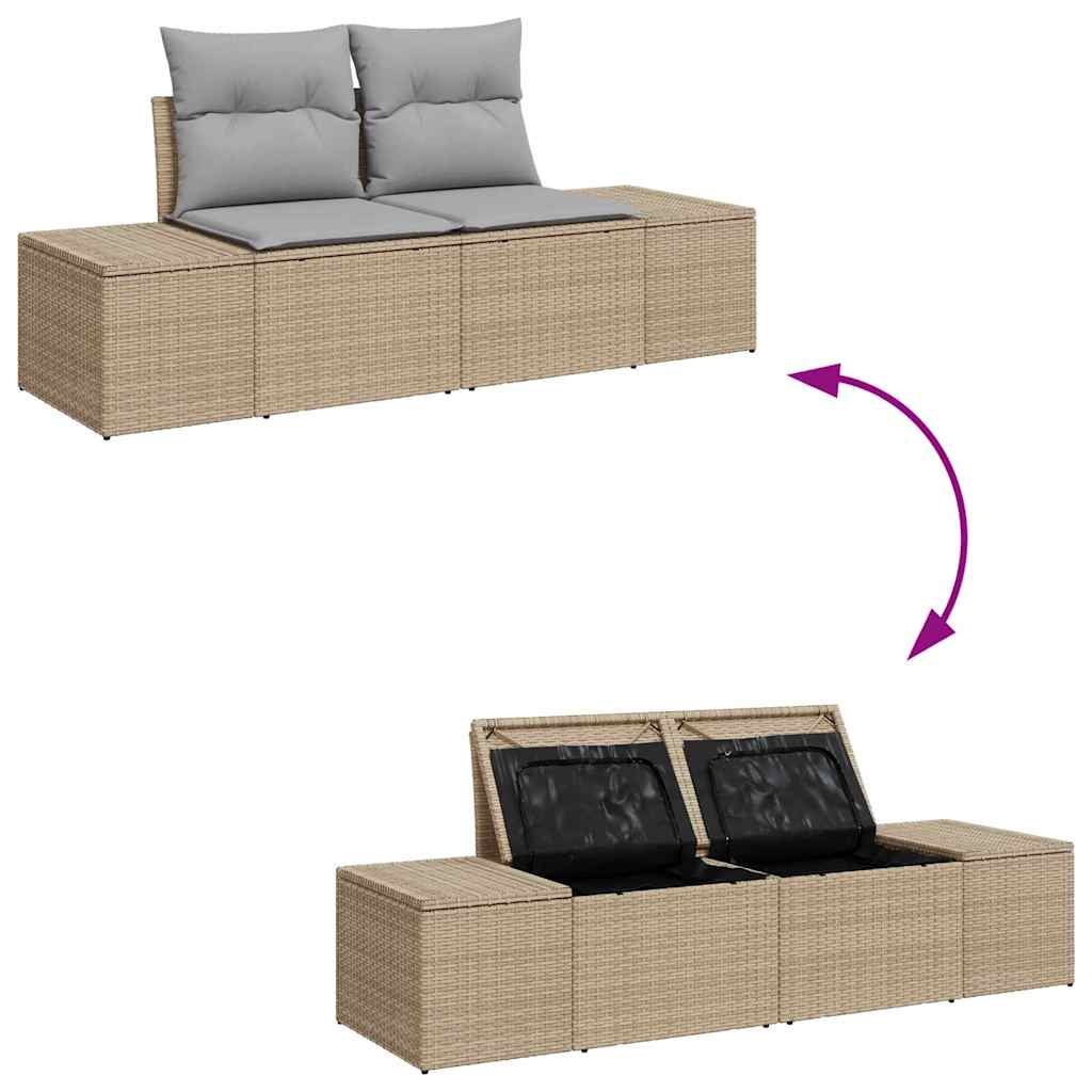 Gartensofa-set mit Kissen 9 pcs Beige und Hellgrau Poly-Rattan
