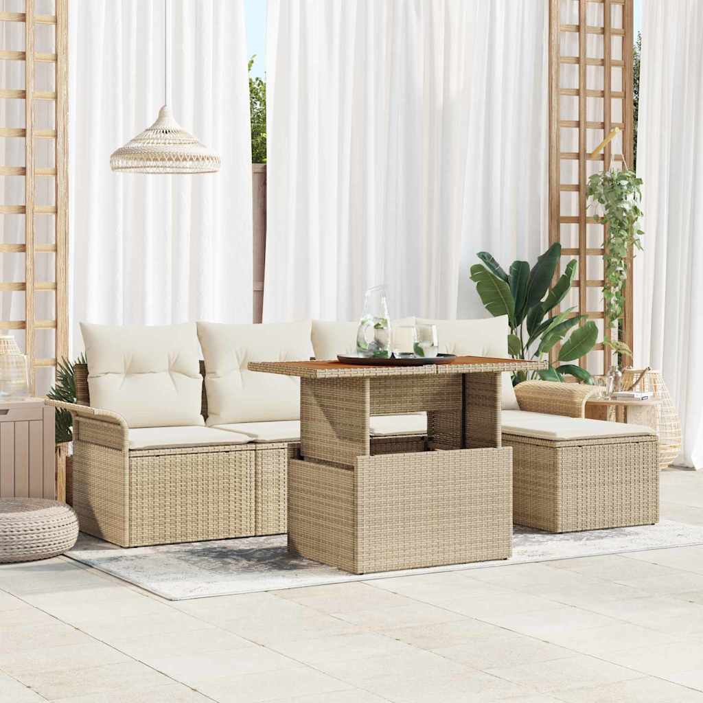 Garten-Sofa-Set mit Speicher 6 pcs Beige Poly Rattan