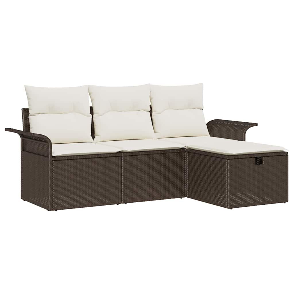 Gartensofa-set mit Kissen 4 pcs Braun und Creme Poly-Rattan
