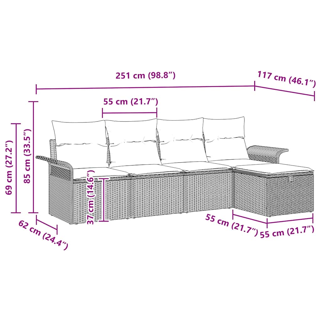 Gartensofa-set mit Kissen 5 pcs Schwarz und Creme Poly-Rattan