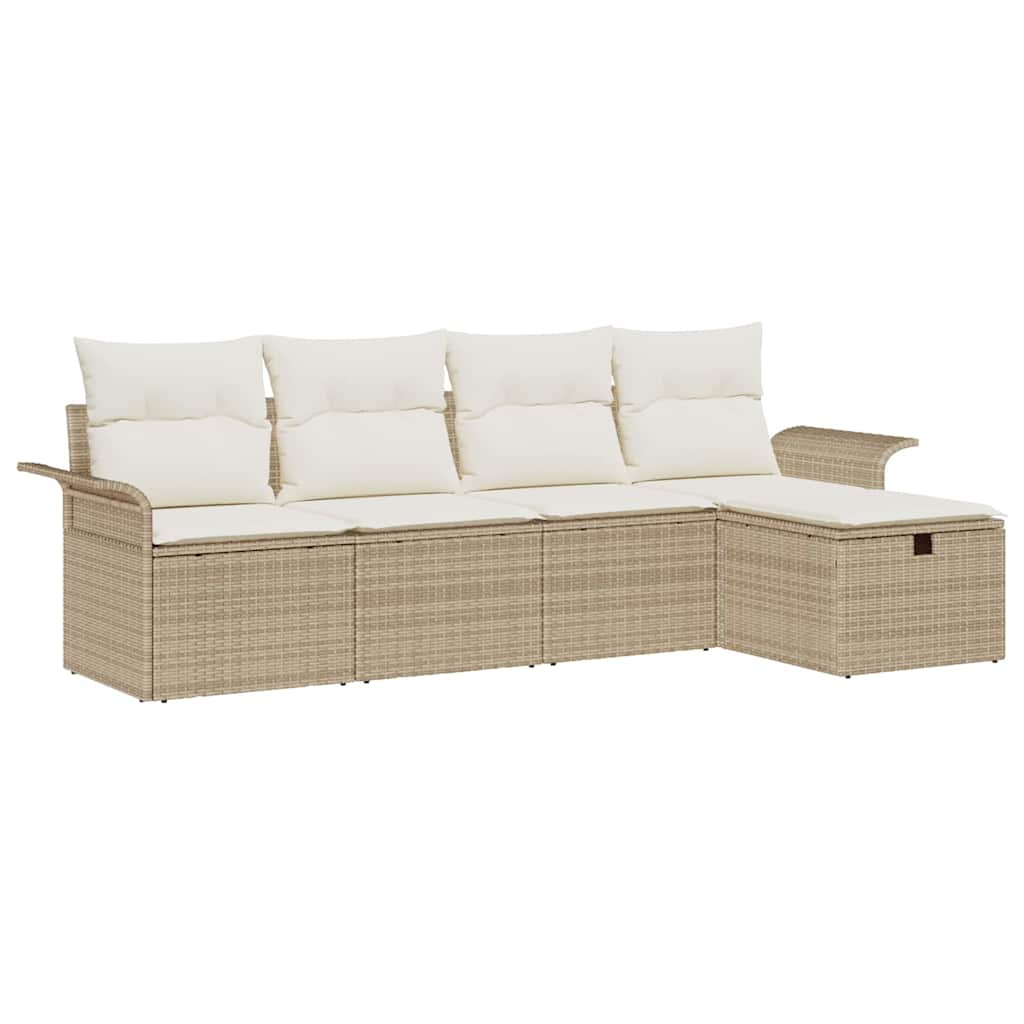 Gartensofa-set mit Kissen 5 pcs Beige und Creme Poly-Rattan