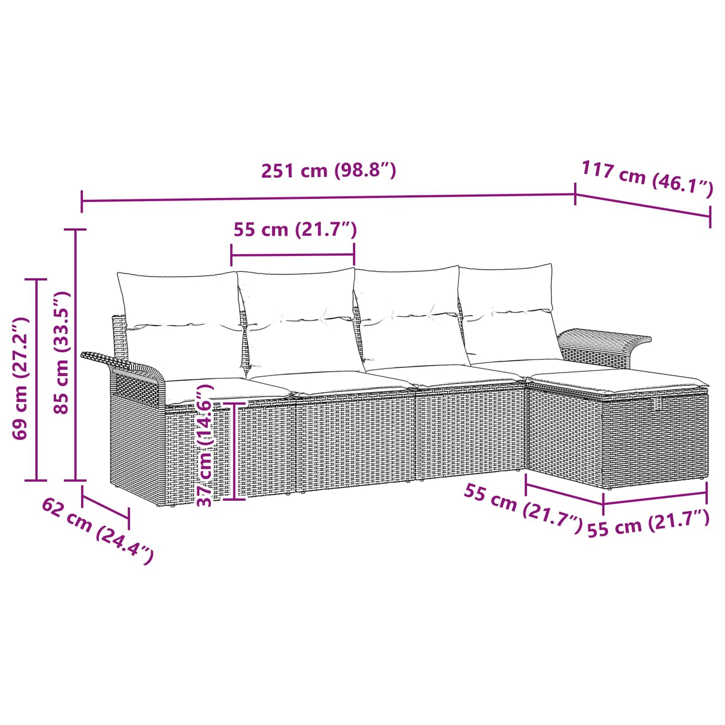 Gartensofa-set mit Kissen 5 pcs Schwarz und Türkis Poly-Rattan