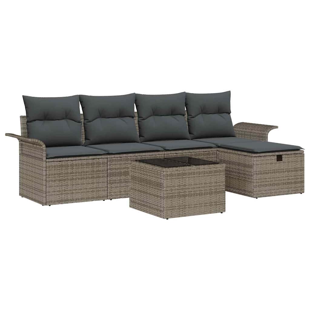 Gartensofa-set mit Kissen mit Speicher 6 pcs Grau Poly-Rattan