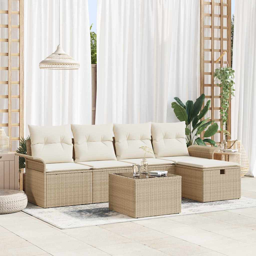 Gartensofa-set mit Kissen 6 pcs Beige und Creme Poly-Rattan