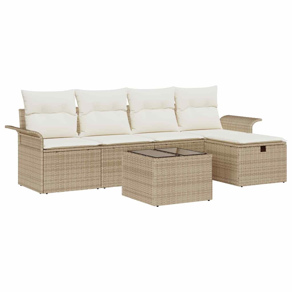 Gartensofa-set mit Kissen 6 pcs Beige und Creme Poly-Rattan