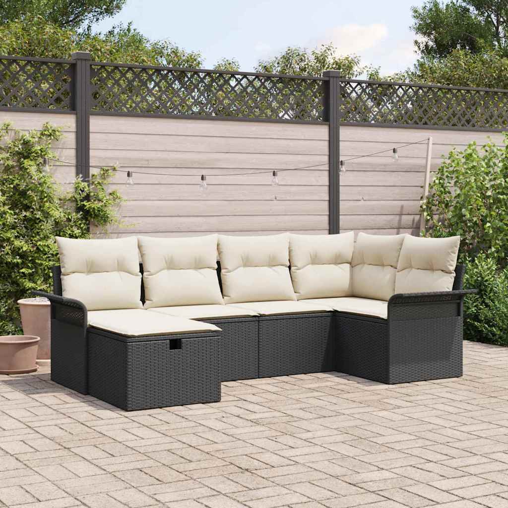 Gartensofa-set mit Kissen 6 pcs Schwarz und Creme Poly-Rattan