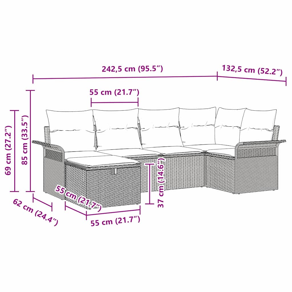 Gartensofa-set mit Kissen 6 pcs Schwarz und Creme Poly-Rattan