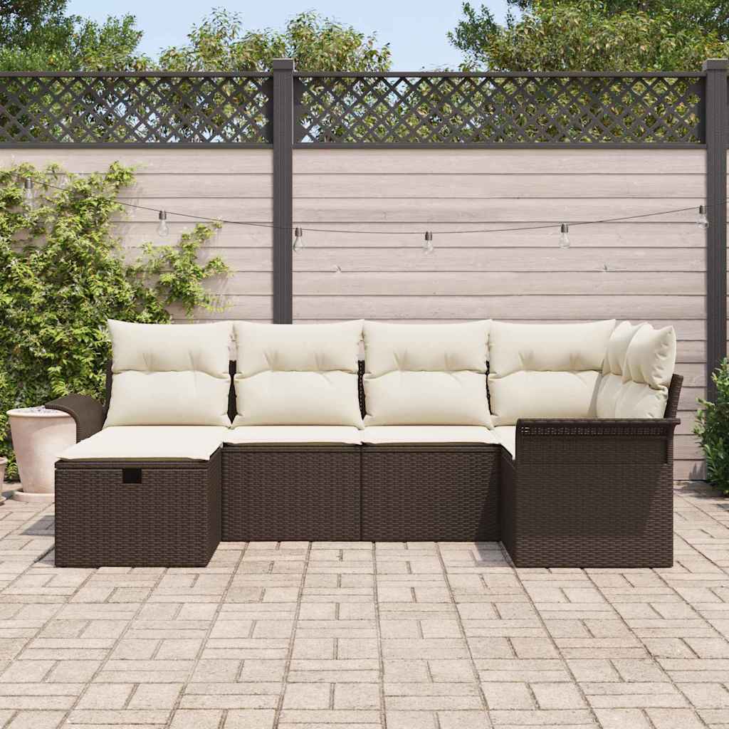 Gartensofa-set mit Kissen 6 pcs Braun und Creme Poly-Rattan