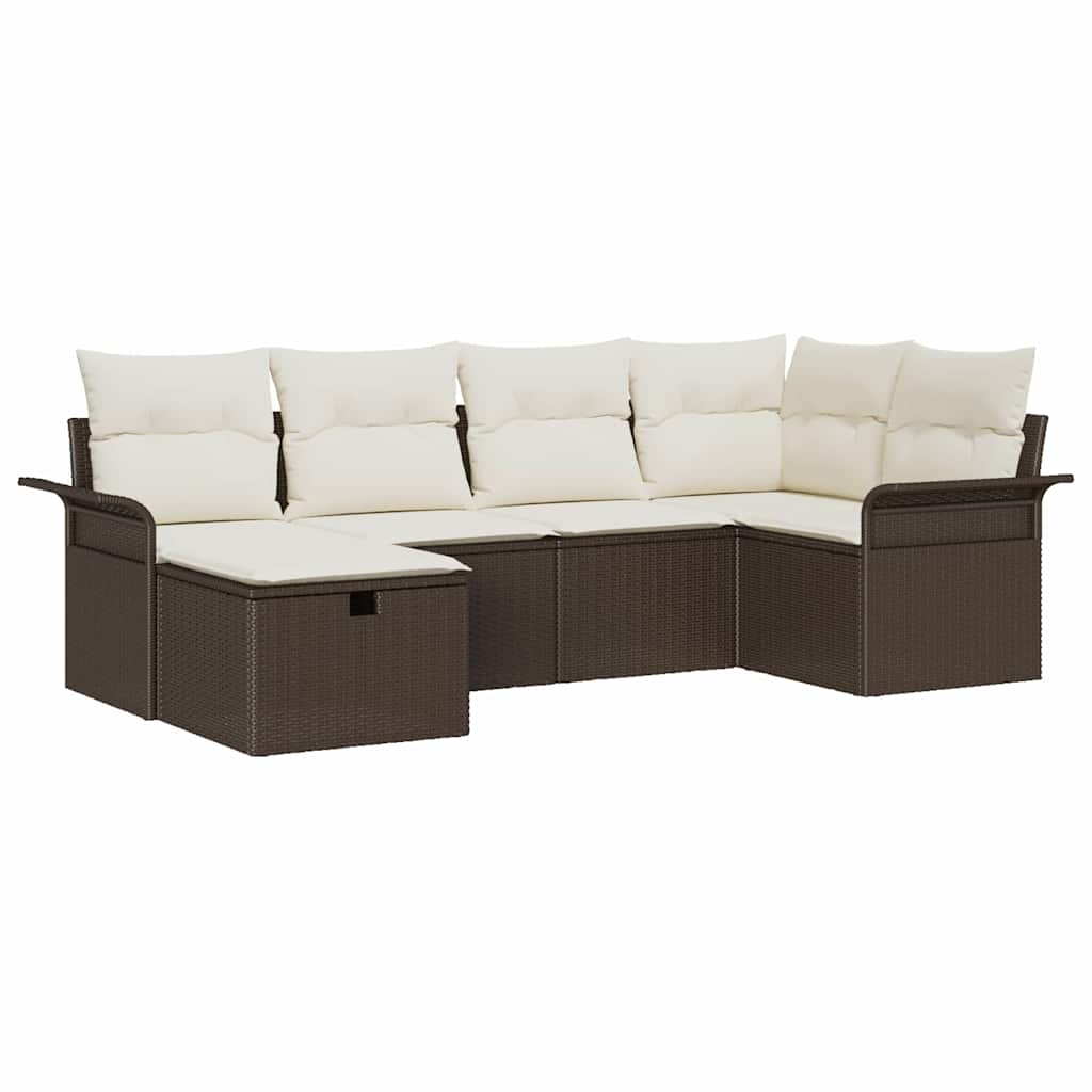 Gartensofa-set mit Kissen 6 pcs Braun und Creme Poly-Rattan