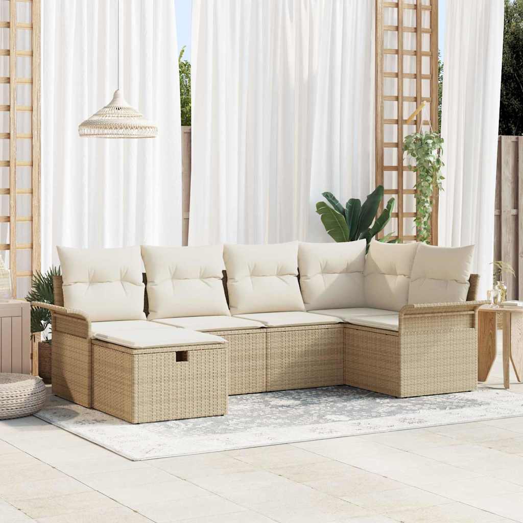 Gartensofa-set mit Kissen 6 pcs Beige und Creme Poly-Rattan