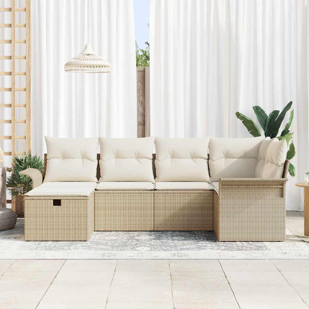 Gartensofa-set mit Kissen 6 pcs Beige und Creme Poly-Rattan