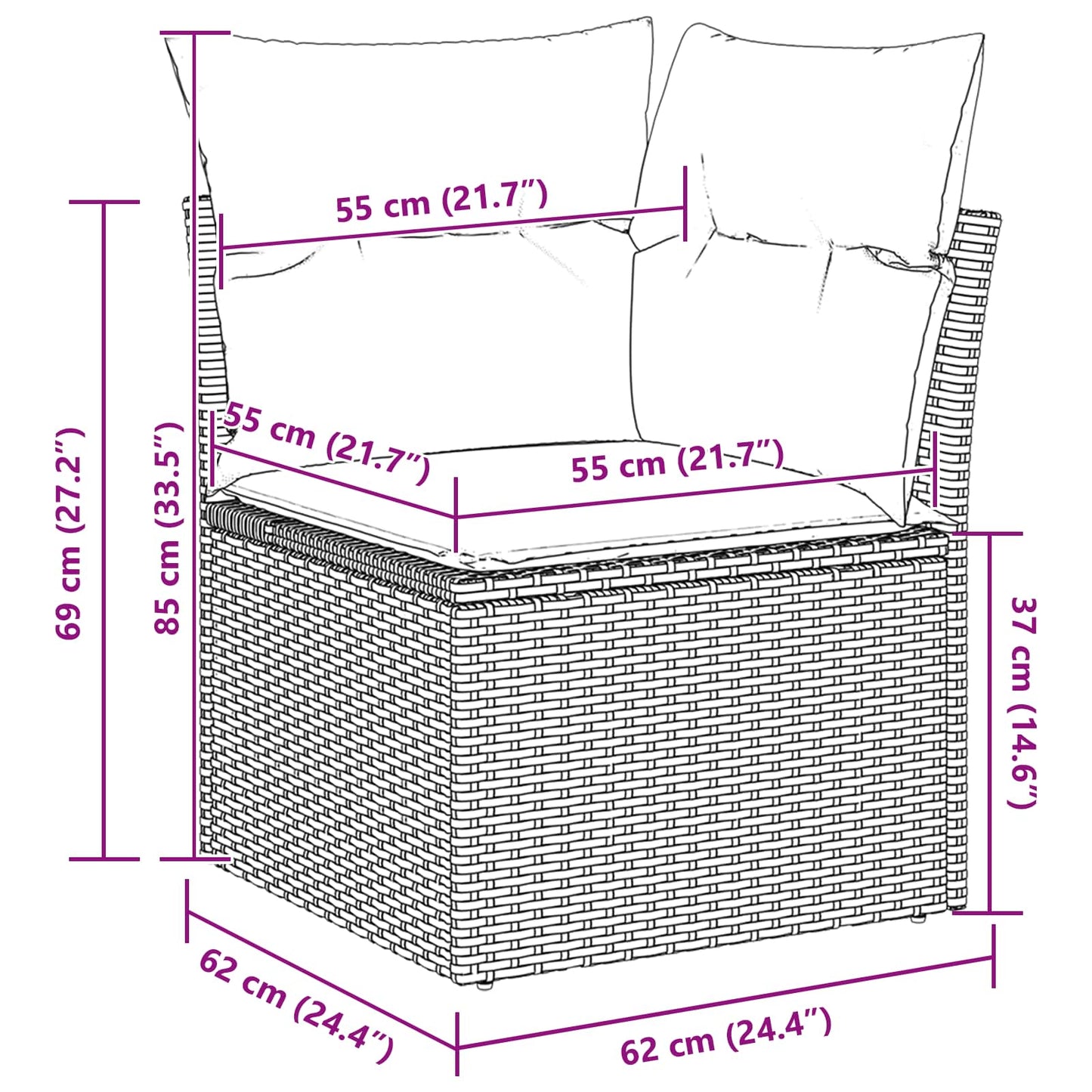 Gartensofa-set mit Kissen 7 pcs Schwarz und Türkis Poly-Rattan