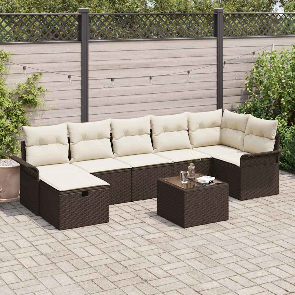 Gartensofa-set mit Kissen 8 pcs Braun und Creme Poly-Rattan