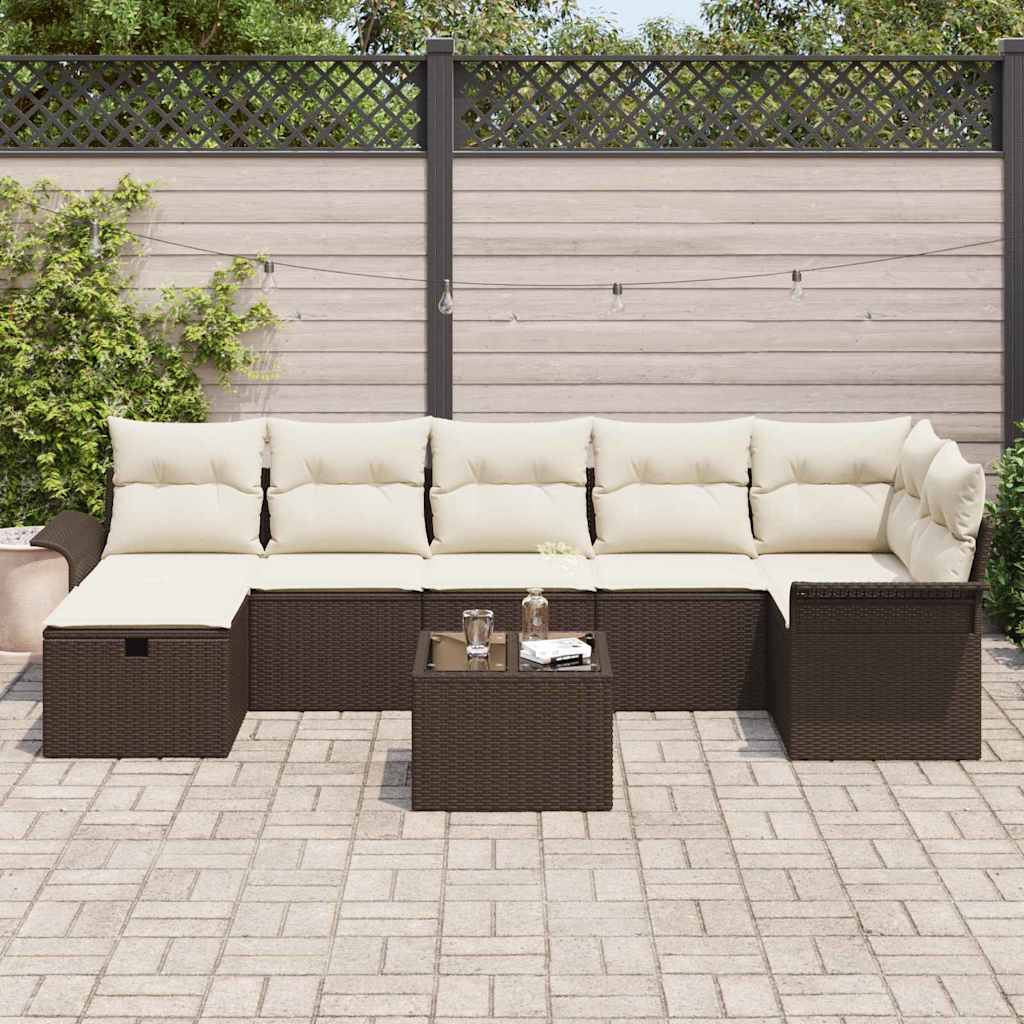 Gartensofa-set mit Kissen 8 pcs Braun und Creme Poly-Rattan