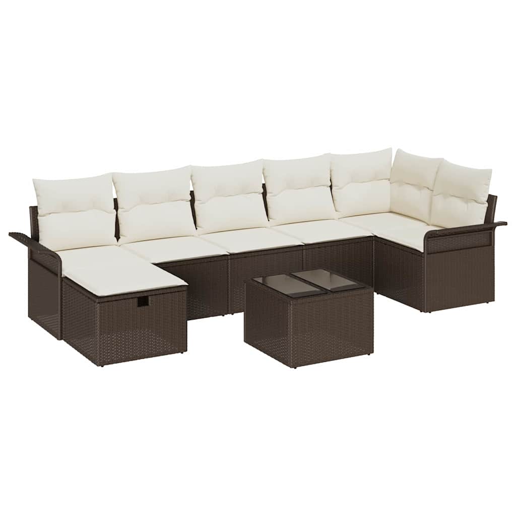 Gartensofa-set mit Kissen 8 pcs Braun und Creme Poly-Rattan