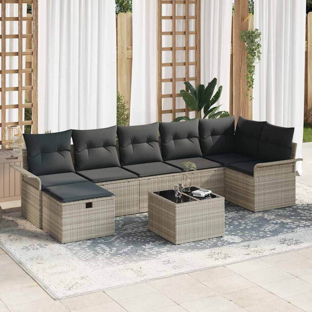 Gartensofa-set mit Kissen 8 pcs Hellgrau Poly-Rattan