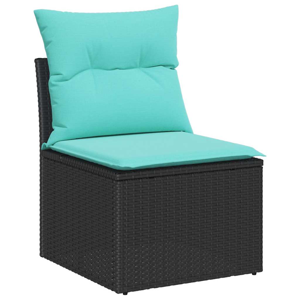 Gartensofa-set mit Kissen 8 pcs Schwarz und Türkis Poly-Rattan