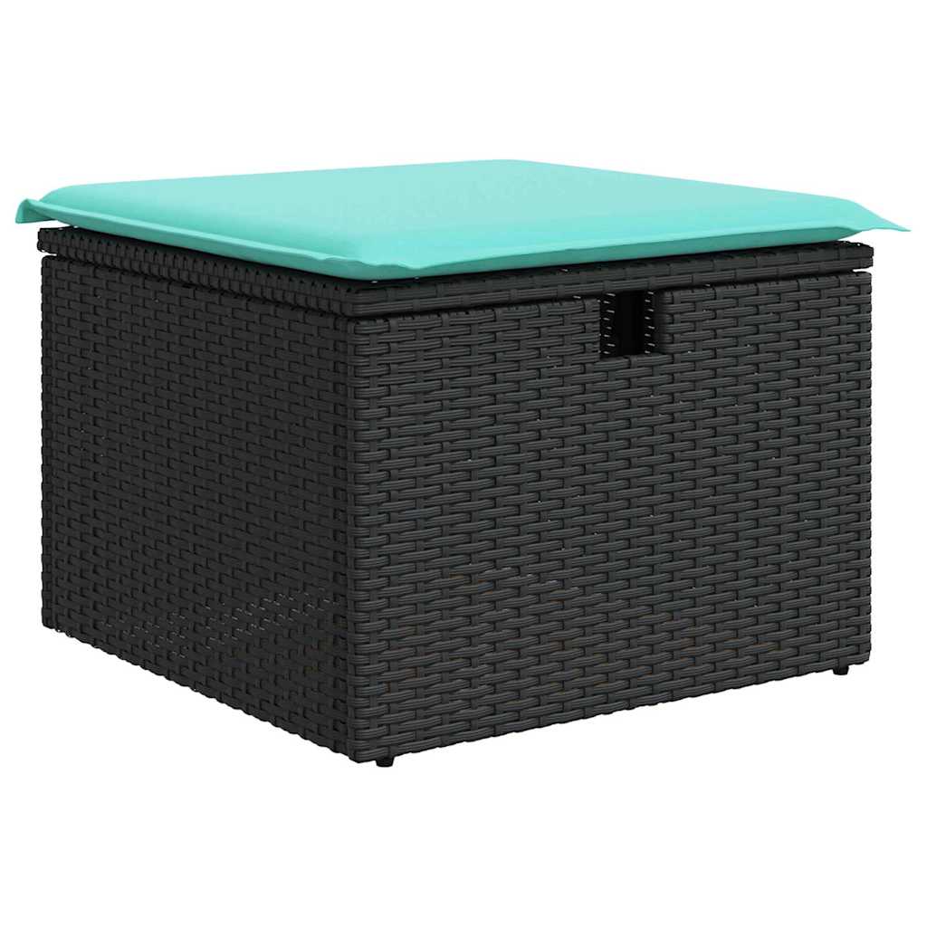 Gartensofa-set mit Kissen 8 pcs Schwarz und Türkis Poly-Rattan