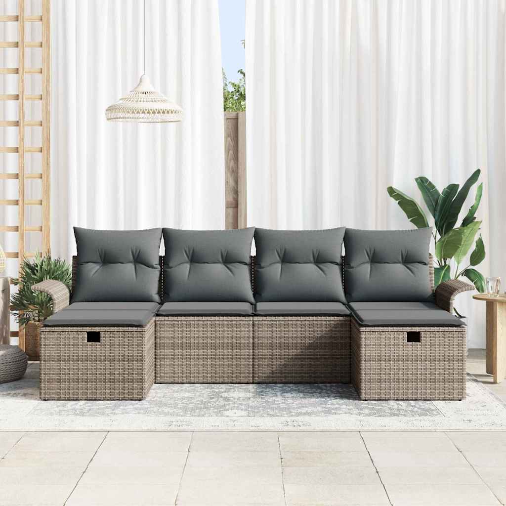 Gartensofa-set mit Kissen mit Speicher 6 pcs Grau Poly-Rattan