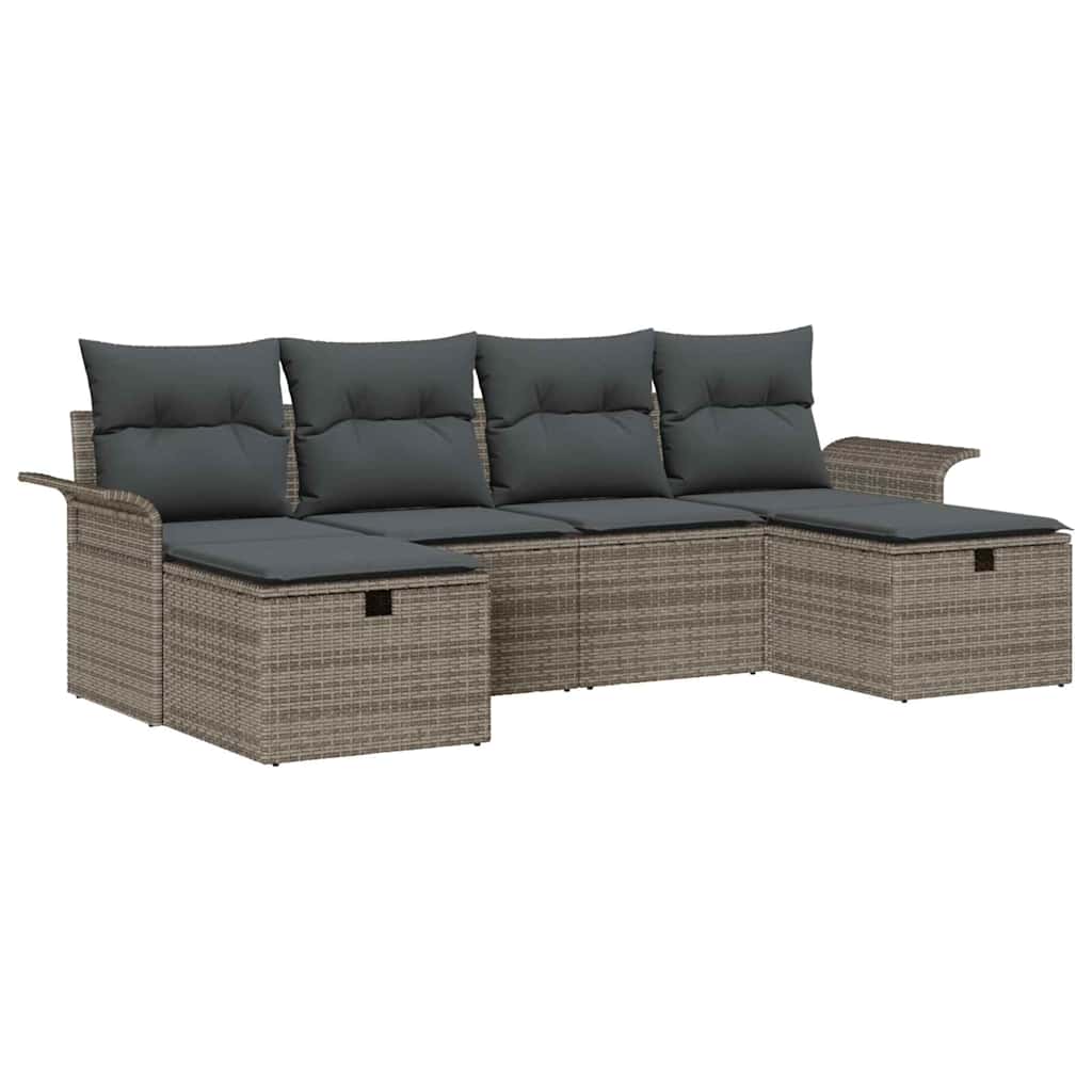 Gartensofa-set mit Kissen mit Speicher 6 pcs Grau Poly-Rattan