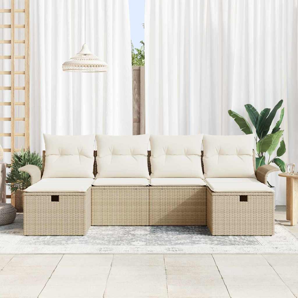 Gartensofa-set mit Kissen 6 pcs Beige und Creme Poly-Rattan