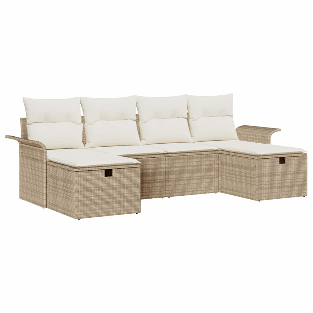 Gartensofa-set mit Kissen 6 pcs Beige und Creme Poly-Rattan
