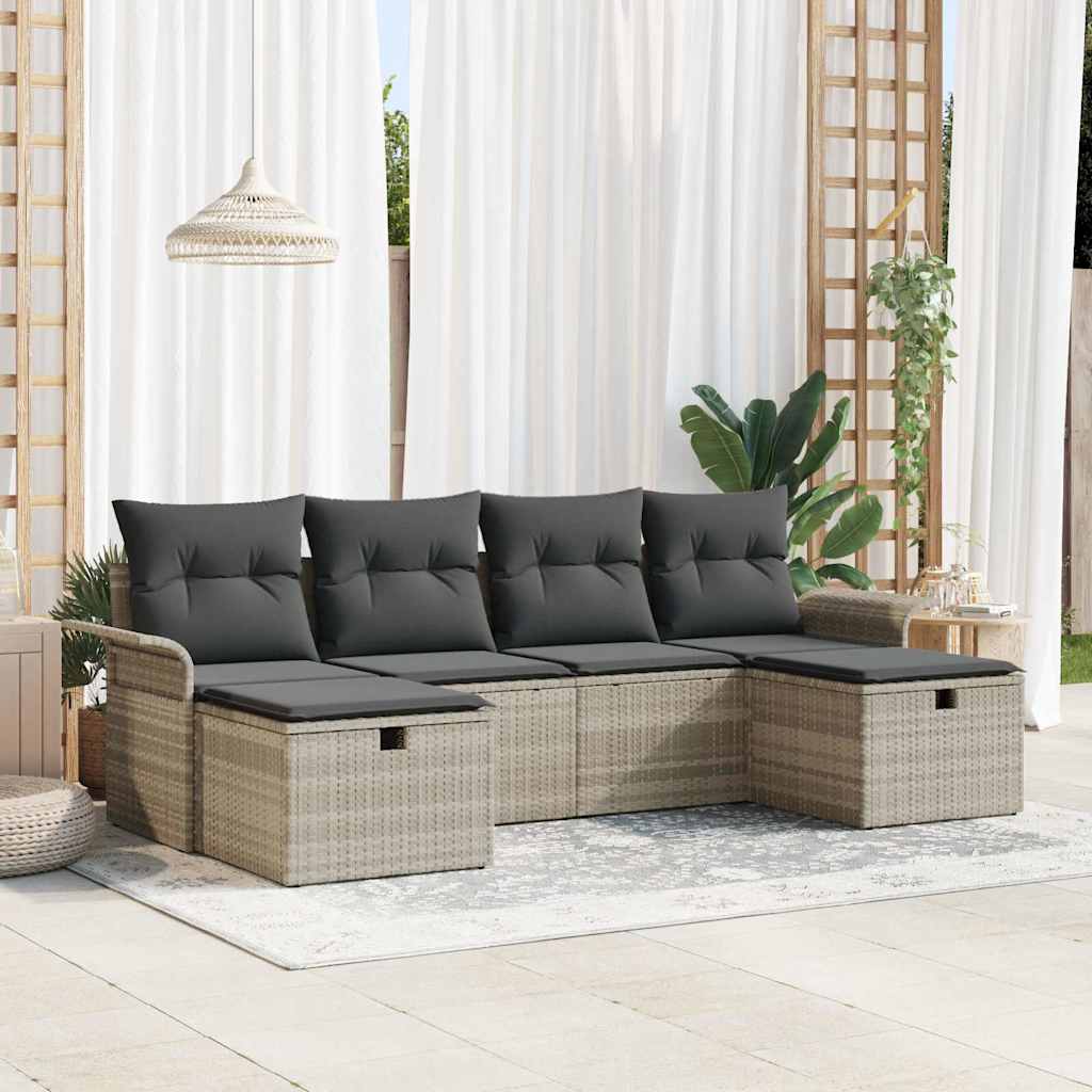 Gartensofa-set mit Kissen 6 pcs Hellgrau Poly-Rattan