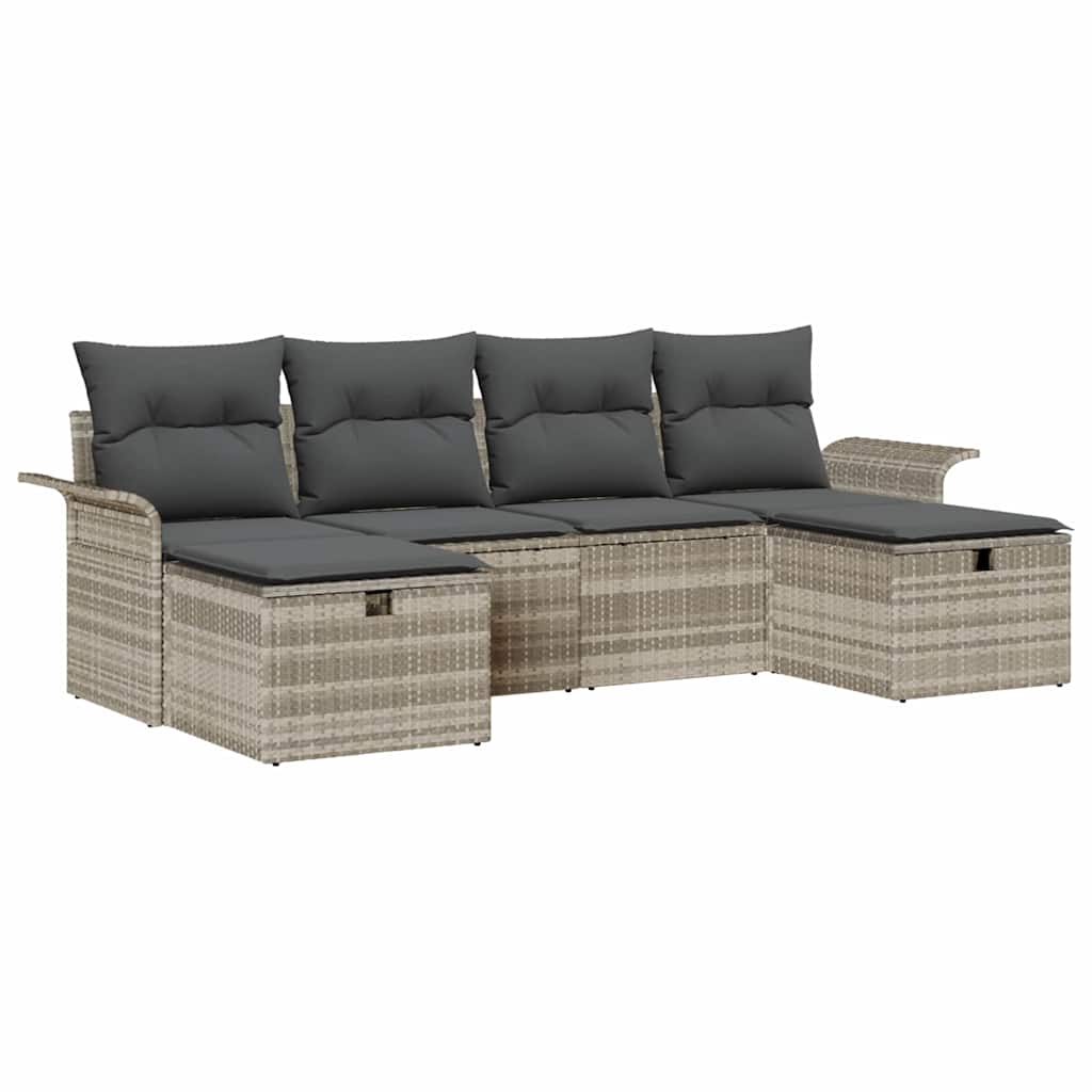 Gartensofa-set mit Kissen 6 pcs Hellgrau Poly-Rattan