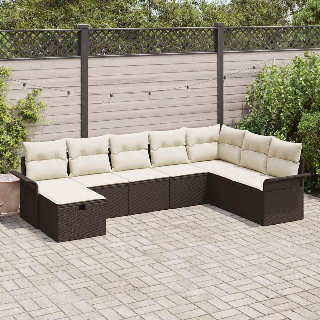Gartensofa-set mit Kissen 8 pcs Braun und Creme Poly-Rattan